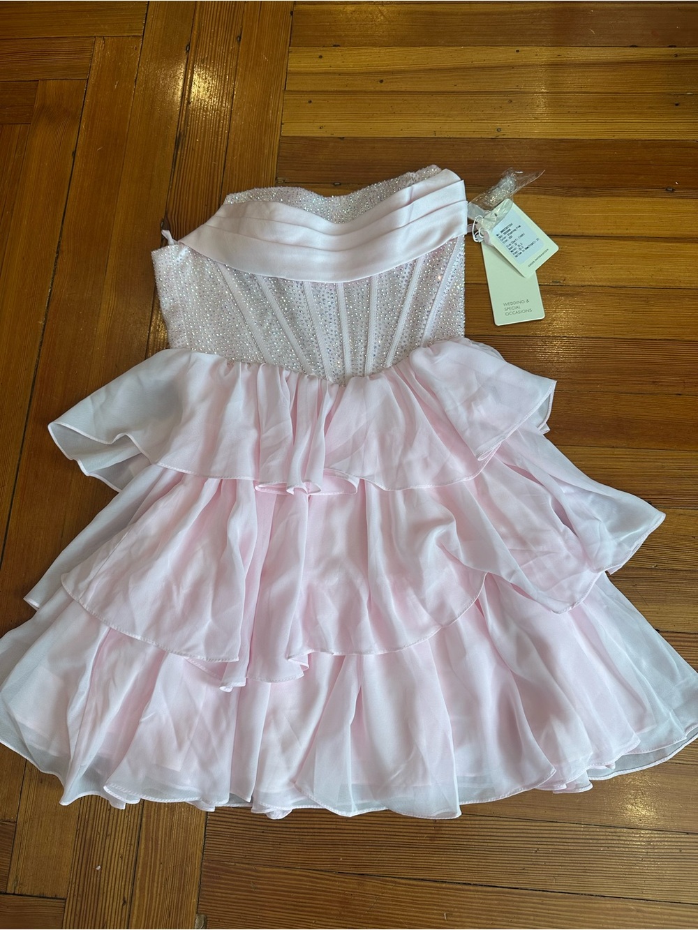 Stacees Womens Pink Layered Ruffle Party Dress